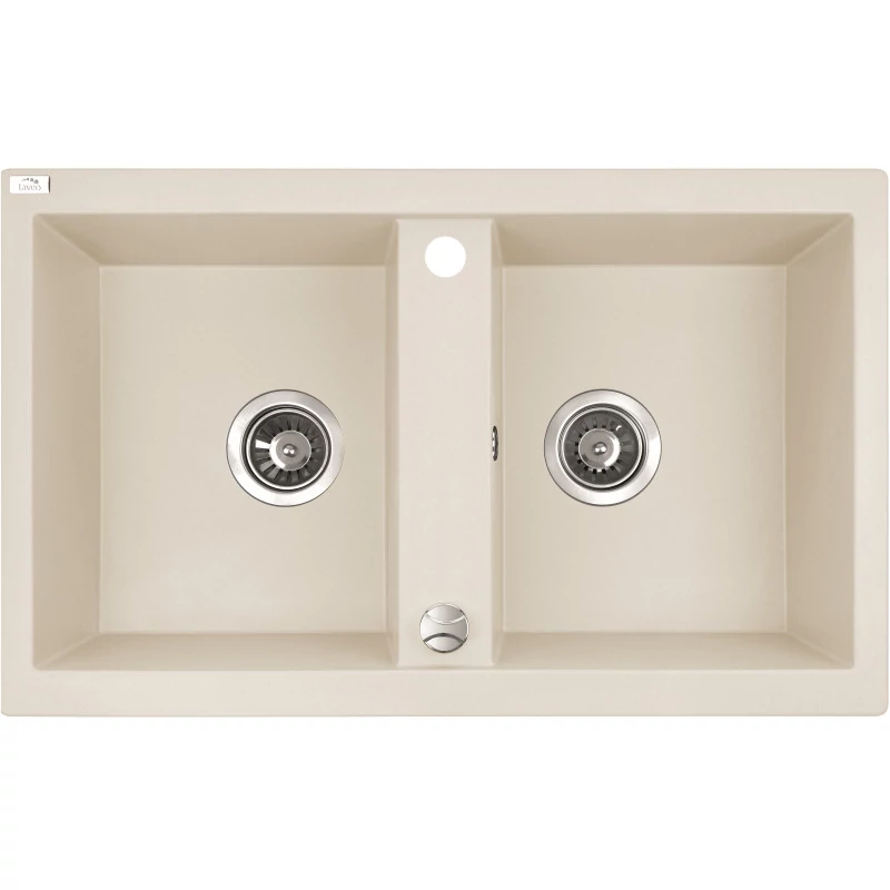 LAVEO BARBADOS jázmin kétmedencés mosogató automata dugókiemelős, helytakarékos szifonnal