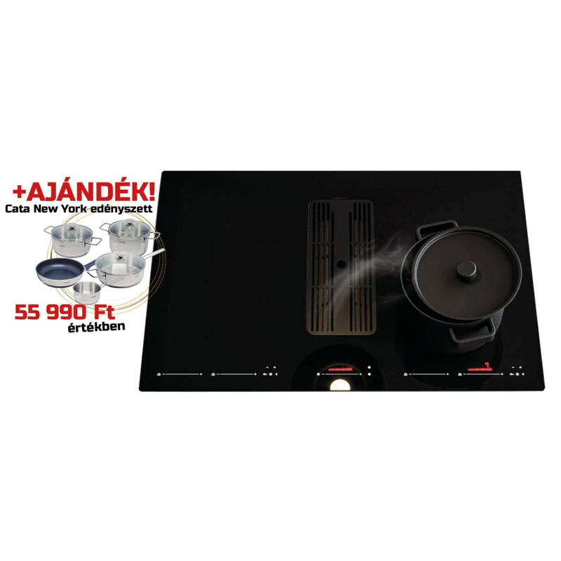 SIRIUS - S-DDH6 SYNTHESIS BRUSHLESS indukciós főzőlap beépített elszívóval + CATA NEW YORK edényszet
