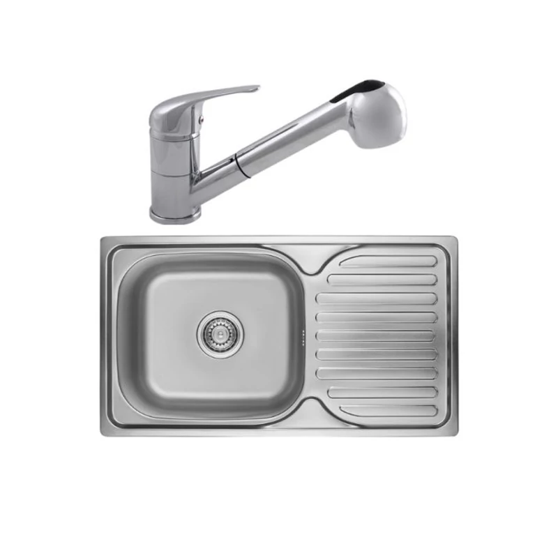 Operis ORION SZET Egymedencés mosogató szett, Szín: Natúr inox - Rosso csappal