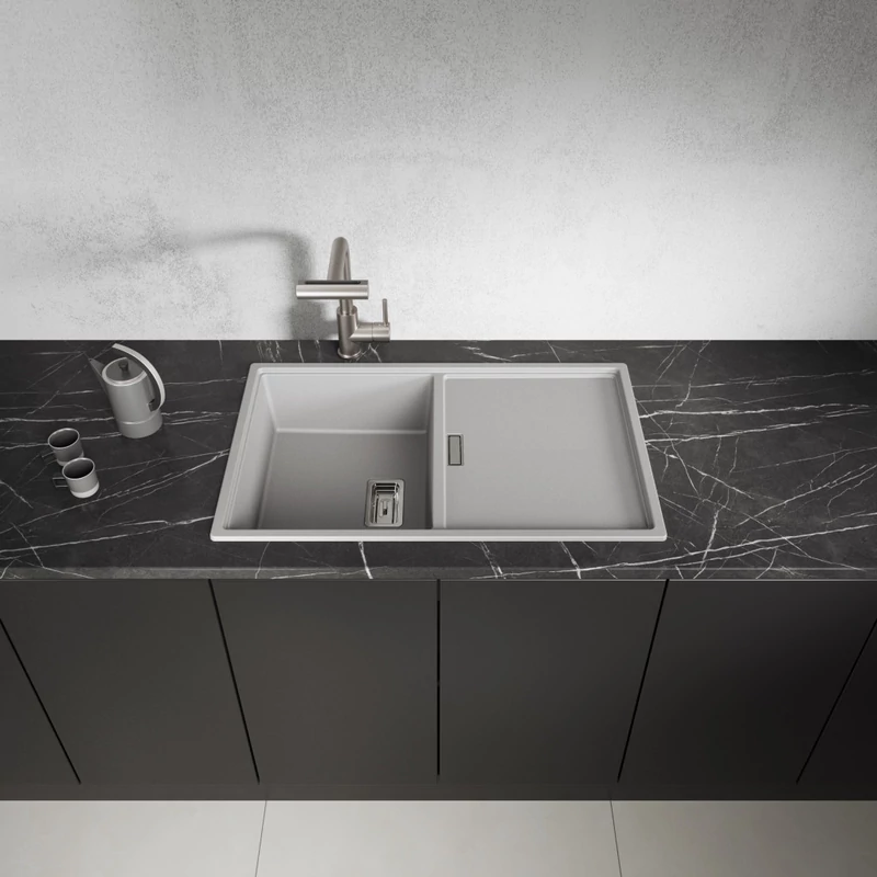 Laveo TONGA szürke csepptálcás mosogató helytakarékos szifonnal