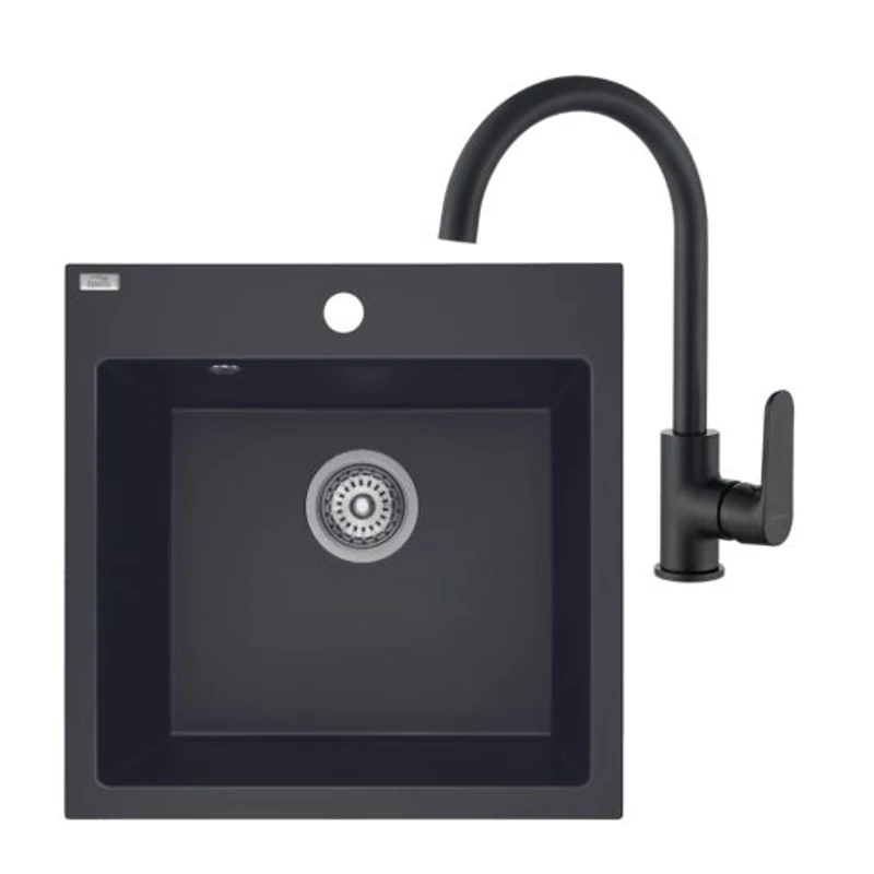 Laveo SZETT ALENA +LETTE Gránit tálca + Álló csaptelep - MATT Fekete SRA 710BL
