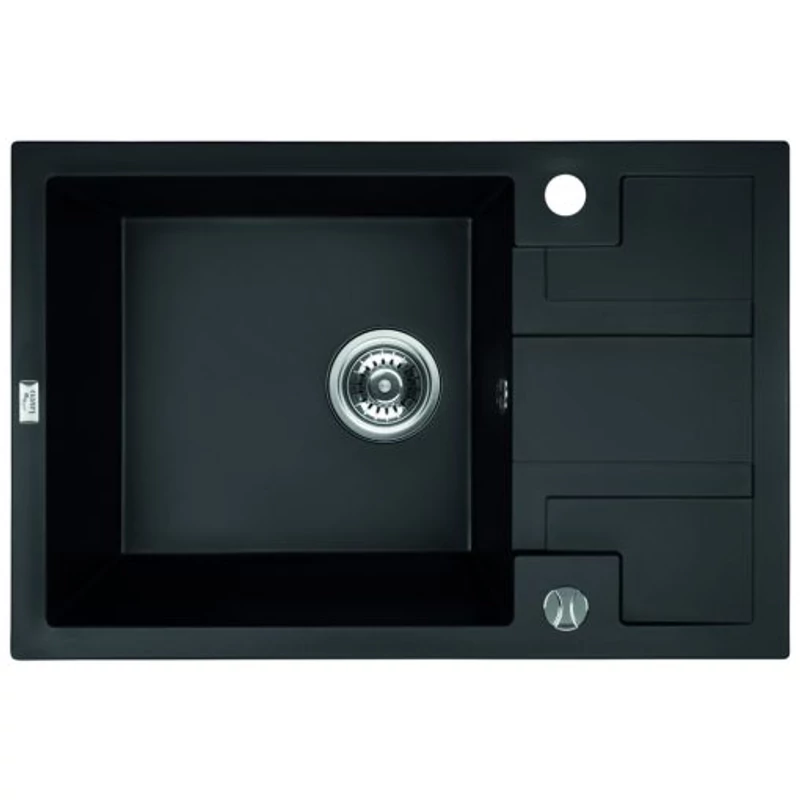 Laveo BARBADOS Gránit mosogató: egymedence mini csepptálcás, matt fekete, SRB_713B