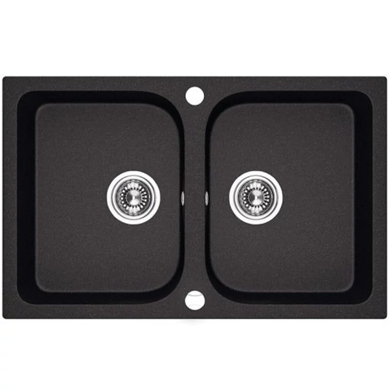 Laveo CELIA Gránit mosogató: kétmedencés, matt fekete (homogén)