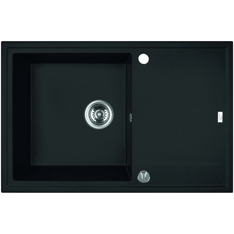 Laveo MEGALO csepptálcás matt fekete mosogató dugókiemelős helytakarékos szifonnal