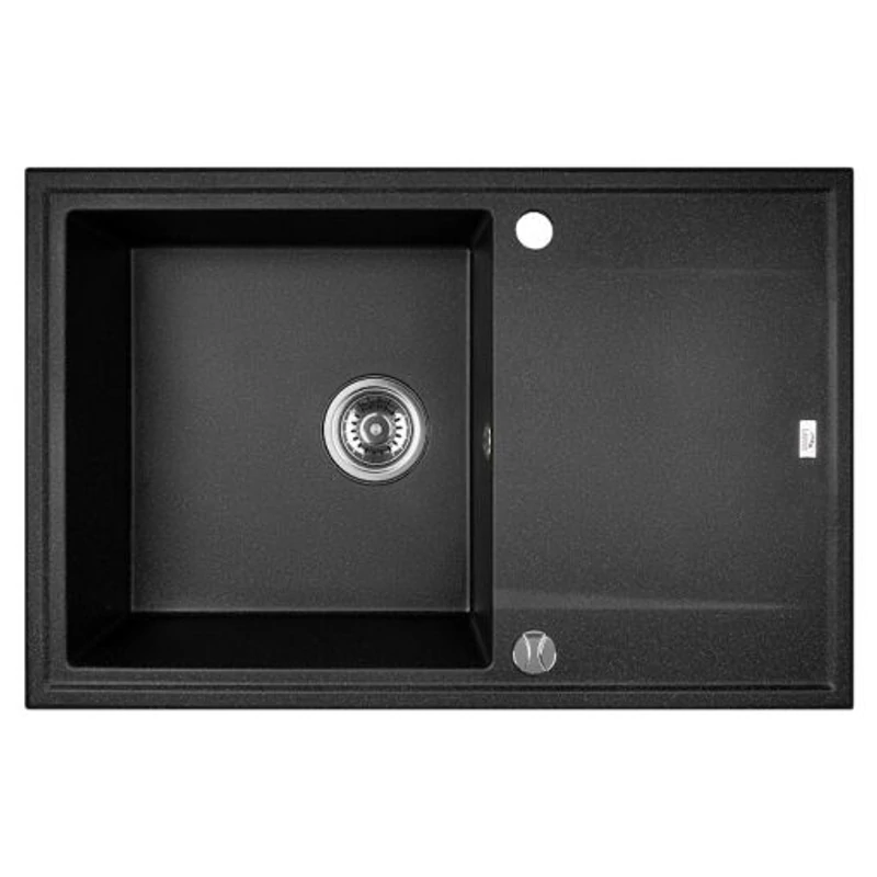 Laveo MEGALO Gránit mosogató: egymedence csepptálcás, fekete