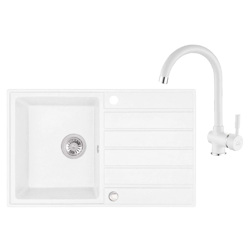 Laveo MARGARITA csepptálcás fehér csapos szett automata dugókiemelős, helytakarékos szifonnal