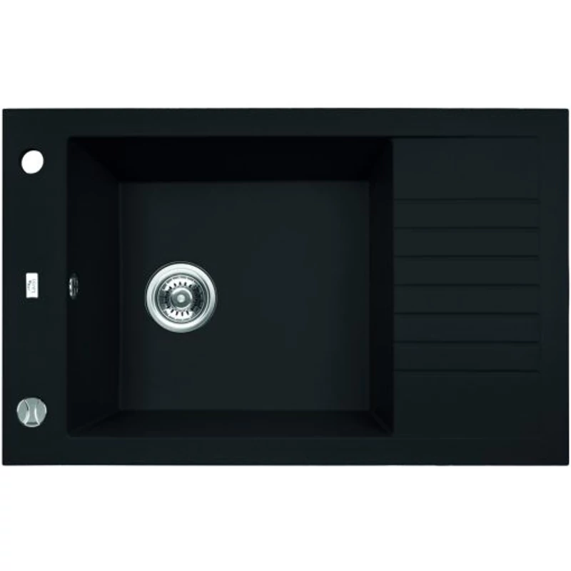 Laveo PIONIER Gránit mosogató: egymedencés mini csepptálcával, matt fekete (homogén)