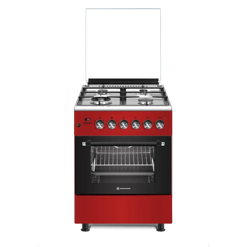 NOVACOOK F6TS40EG-R 60x60cm gáz elektromos DIGITÁLIS kombi tűzhely PIROS,WOK, Beépített forgónyárs