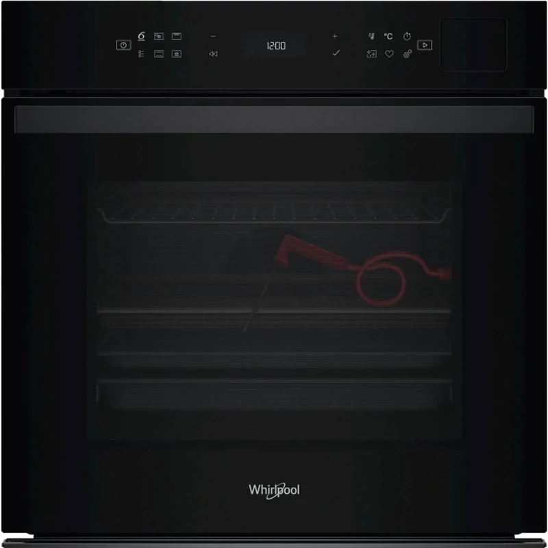 Whirlpool WOI68PT1SBAC Fekete üveg, finoman csukódó sütőajtó , MF8, PIROLITIKUS és HIDROLITIKUS tisztítás, "A+", Assisted kijelző (magyar nyelvű, érintőszenzoros), Connectivity, teleszkópos sütősín, 73 liter