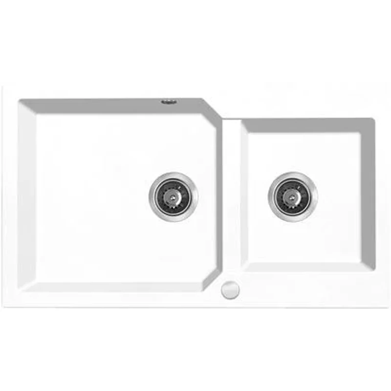 Laveo MILOS 2M 90 kétmedencés gránit fehér mosogató helytakarékos dugókiemelős szifonnal