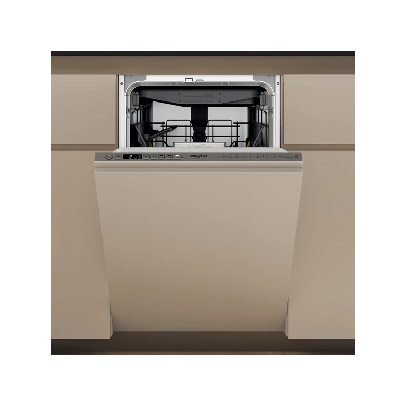 Whirlpool WH6IA10BS7L0 Teljesen integrálható keskeny mosogatógép, "A" , 10 teríték, PowerClean, 8,5 l , 3. evőeszköz fiók, Zajszint: 42 dBA