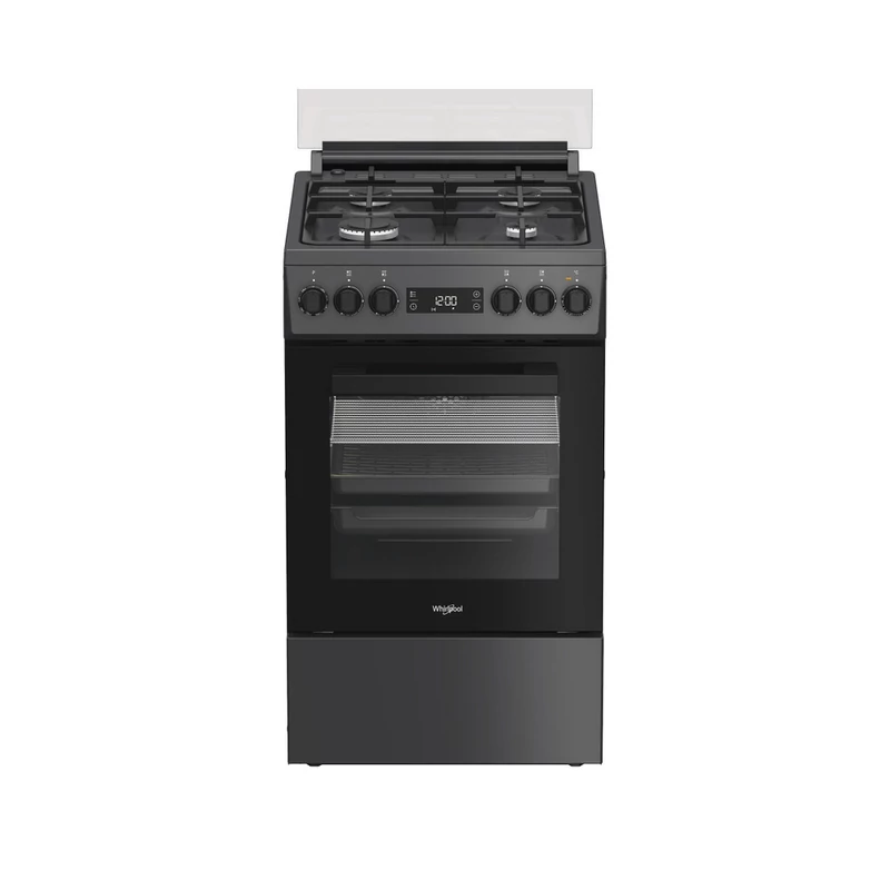 WHIRLPOOL W5G8LMTAHU Szabadonálló kombi tűzhely 50 x 60 cm, 57 l,  LED-kijelző, digitális óra, szikragyújtás, MF8+ multifunkciós elektromos sütő, öntöttvas edénytartó, teleszkópos sütősín,grill,Hidrolitikus sütőtisztítás,  antracit készülékszín