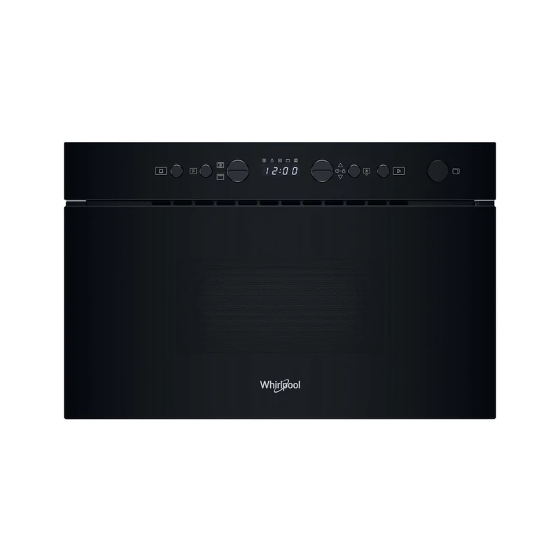 Whirlpool WMN14BB Álló szekrénybe építhető mikrohullámú sütő Fekete, 22 liter, 750 W, oldalra nyíló üvegajtó, LED kijelző (zöld karakterszín), JET Start, JET Defrost, Grill