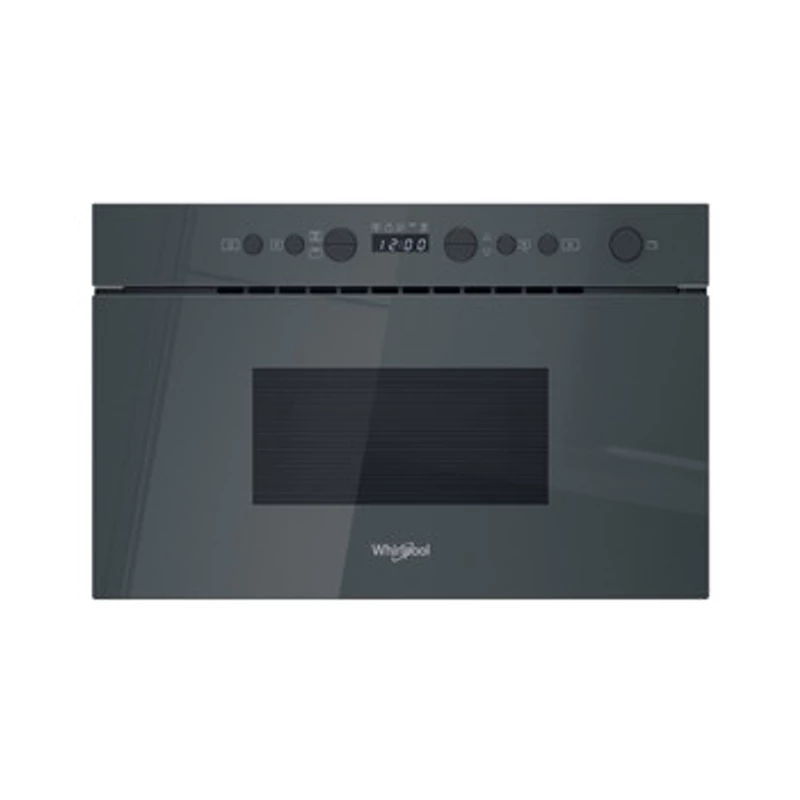 Whirlpool WMN14BSG Álló szekrénybe építhető mikrohullámú sütő Grafit szürke, 22 liter, 750 W, oldalra nyíló üvegajtó, LED kijelző (zöld karakterszín),  JET Start, JET Defrost, Grill