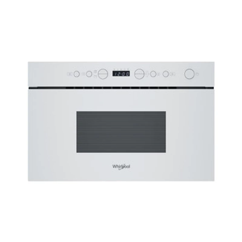 Whirlpool WMN14BW Álló szekrénybe építhető mikrohullámú sütő Fehér, 22 liter, 750 W, oldalra nyíló üvegajtó, LED kijelző (zöld karakterszín),  JET Start, JET Defrost, Grill