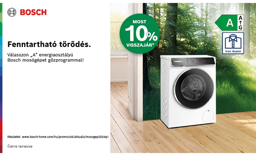 minden "A" energiaosztályú, gőzprogrammal rendelkező Bosch mosógépre 