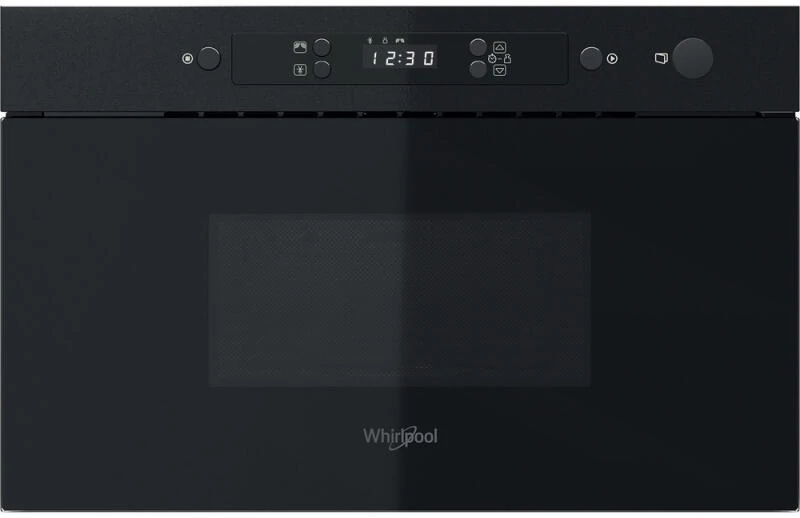 Whirlpool MBNA900B Fekete, 22 liter, beépíthető mikró,  oldalra nyíló üvegajtó, digitális kijelző (fehér karakterszín)