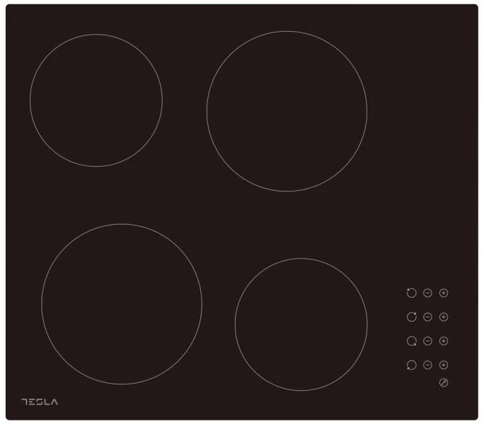Tesla HV6402MB beépíthető kerámia főzőlap, 4 zóna, 60 cm, érintővezérlés, 9 fokozat, gyerekzár, időzítő