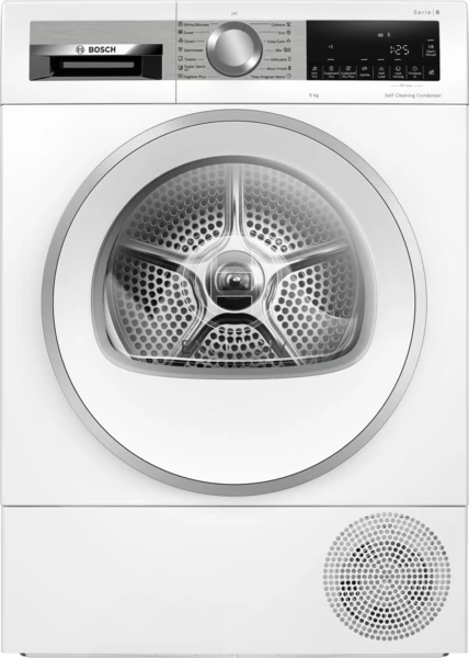 Bosch WQG24591BY Hőszivattyús kondenzációs szárítógép - Serie6 - 9kg - D (új energiacímke) - Inox-fehér ajtó - Öntisztító kondenzátor - Prémium TouchControl kijelző - AutoDry