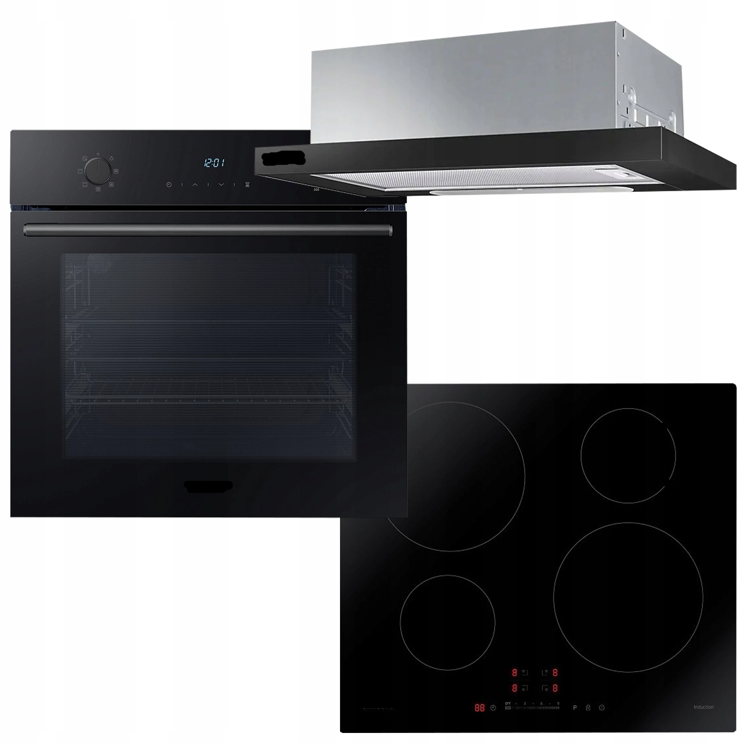 Beko beépíthető sütő-indukciós főzőlap-elszívó szett, fekete